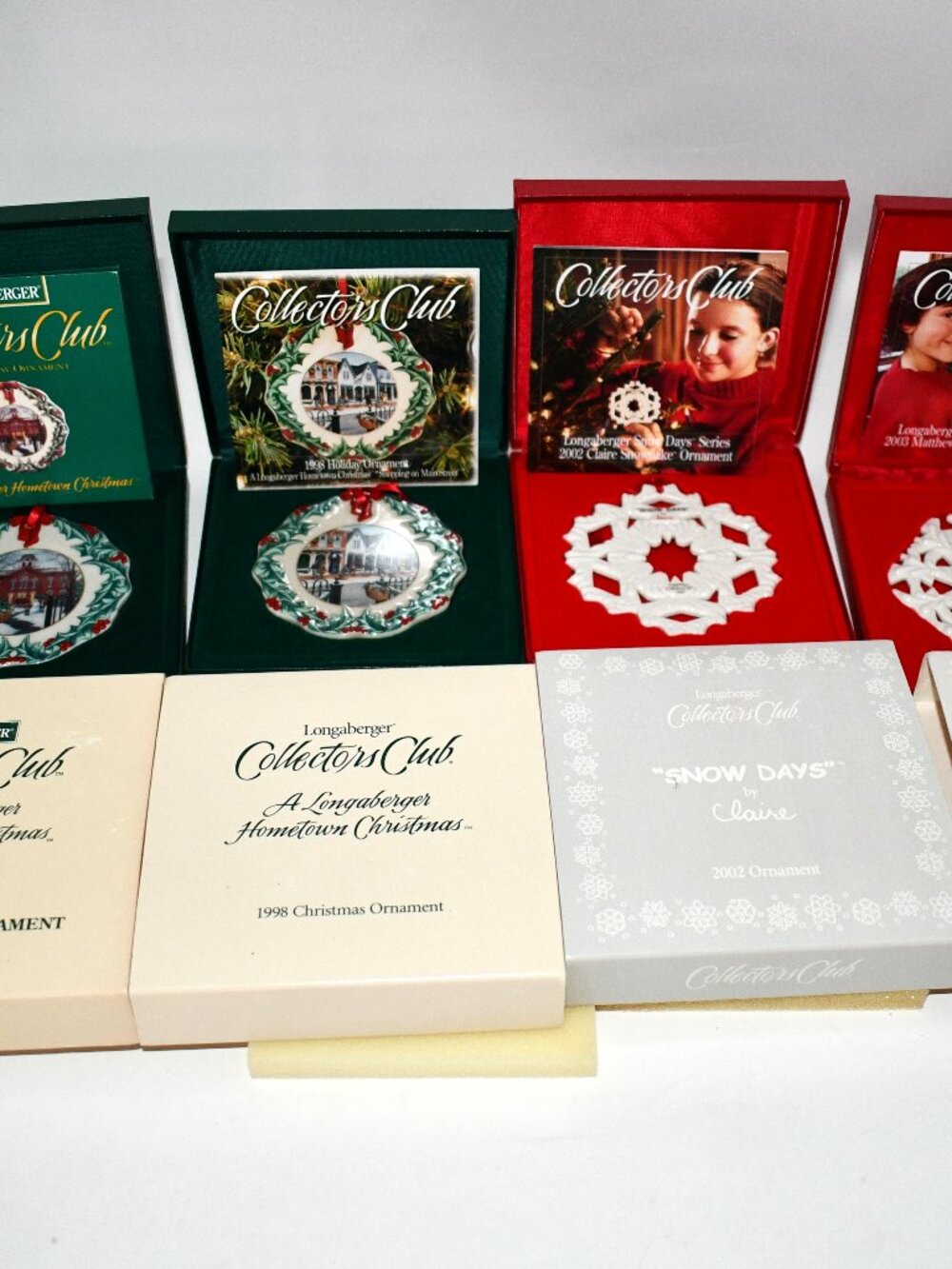 Longaberger Collectors Club Christmas Ornaments Lot of 4 1996 1998 2002 2003 NIB